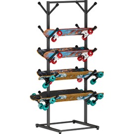 Tuohours Skateboard Racks Floor Stand Holder, Freestanding 5-Tier Skateboard Storage Organizer Hanger, Skateboards Display Rack for Deck, Longboard, Skateboard Rack for Garage, Black