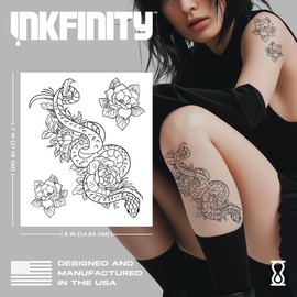 Inkfinity - Rose Serpent Inkfinity Semi-Permanent Tattoos: Rose Serpent Design, Skin-Safe Ink, Designed to Look Like Real Ink, Gifts for Teens and Adults, Made in the USA [1 Sheet]