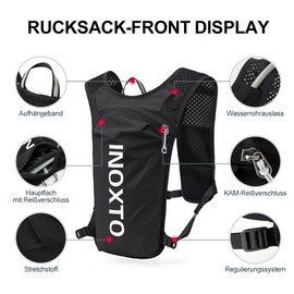 INOXTO Water Bag Weste Rucksack mit 1.5L Wasserbeutel,Wasserbeutel Rucksack geeignet für Outdoor Wanderkreuz Country Marathon Radsportwettbewerb Mountain Camping Männer und Frauen (Schwarz und Weiß)