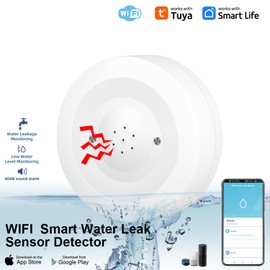 WiFi Water Ieak Detector: Smart Water Ieak Sensor with 80dB Alarm and App Alerts, Wireless Water Sensor with App Remote Control, Water Alarm for Home, Laundry, Kitchen, Basement