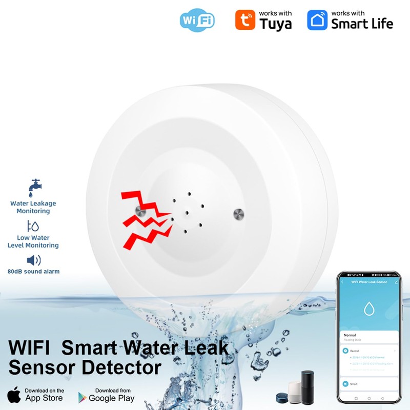 WiFi Water Ieak Detector: Smart Water Ieak Sensor with 80dB