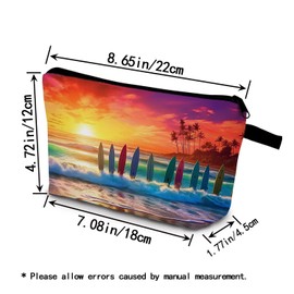 YULUENZE Sunset Surfboard Makeup Bag Cute Small Organizer Bag with Zipper Sunset Surfboard Cosmetic Bag Aesthetic Birthday Present for Women Sisters Friends -1