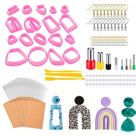 Yuaaoh 129 Pieces Polymer Clay Set Earrings Blanks, 18 Shape Polymer Clay Cutters Polymer Clay Earrings Make Yourself with Earring Cards Earring Hooks for Jewellery Making DIY Jewellery (Pink)