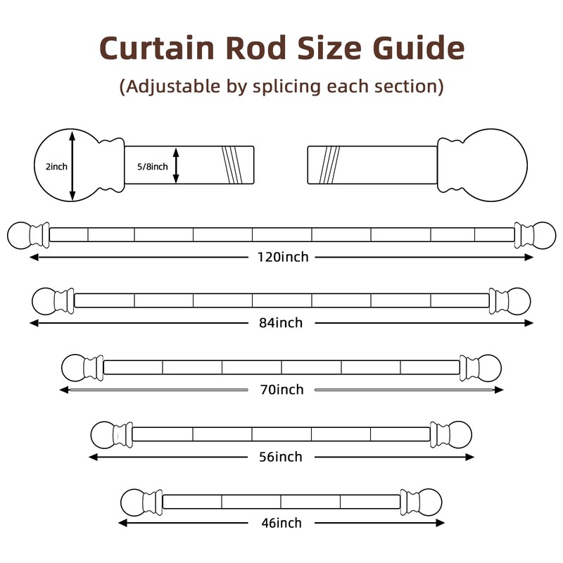 SMODBRODRE Curtain Rods for Window 32 to 62, Brown 5/8
