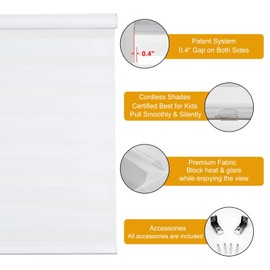 Persilux Zebra Blinds Cordless, Zebra Roller Shades for Windows (48" W x 72" H, White) Light Filtering Day and Night Window Drapes Sheer Shades for Home, Bedroom and Sliding Door Easy to Install