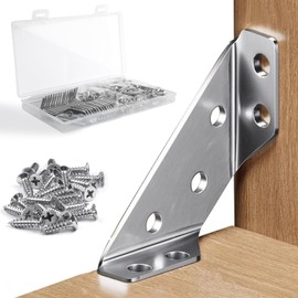 16 Pcs Stainless Steel Corner Connector, Triangle Angle Brackets for Wood, Furniture Bracket with Screws & Transparent Box, Corner Bracket, Support Fixed Brace for Shelf Cabinet Table Chair Desk