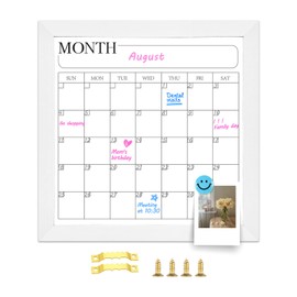 Aitakatta Monthly Calendar Dry Erase Board for Wall, 11.8" x 11.8" Magnetic Surface Calendar Whiteboard with White Wooden Frame, Hanging White Board Calendar for Decor/Memo(YL-WH,3030)