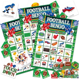 39Pcs Football Bingo Game for Adults Kids 24 Players American Football Bingo Game Cards with Reward Stickers for Family Friends Students Large Group Activities Sports Theme Birthday Party Favors