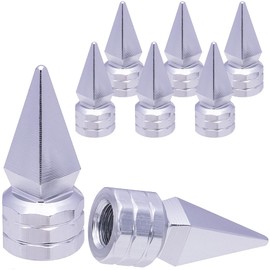 MEAJOO 8PCS Spiked Shape Tire Valve Stem Caps, Aluminum Alloy Spike Wheel Tire Valve Stem, Universal Dustproof Waterproof Air Caps for Cars, SUV, Trucks, Bikes, Motorcycles, Bicycles(Silver)