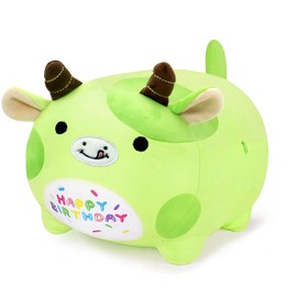 Yeqivo Birthday Cow Plush Pillow Stuffed Animal Toy, Green Birthday Cartton Cow Plush Stuffed Animals, Soft Animal Plush Pillow for Kids(Cow, 40cm/15.7inch)