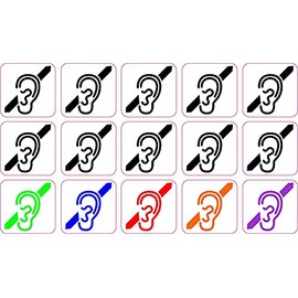 StickerTalk Hearing Loss Symbol Vinyl Stickers, 1 sheet of 15 stickers, 1 inch by 1 inch each