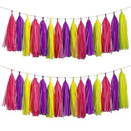 Pink Purple and Yellow Tassel Garland Banner Paper Tassels for Inside Out Birthday Party Decorations,Pack of 15