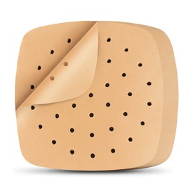 Air Fryer Liners, 200Pcs Square, 8.5 Inch Perforated Parchment Paper Sheets for Baking, HOFHTD Parchment Paper for Air Fryer and Bamboo Steaming Basket (Unbleached)