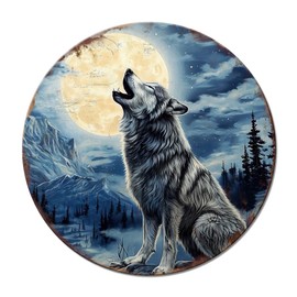 SUPERDANT Wolf Metal Sign Tin Sign Round Jungle Full Moon Retro Tin Sign Vintage Sign For Man Cave Decoration Home Living Room Bedroom Kitchen Bars Restaurants Cafes Pubs Clubs