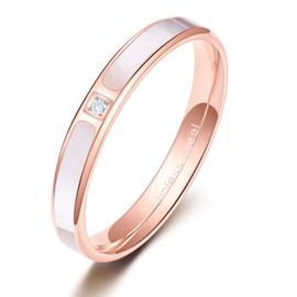 Monkton Women Rose Gold Stainless Steel Wedding Bands with White Shell Inlay Engagement Promise Ring 3.5mm/5.5mm/ 2.5-4mm(3.5MM,Size 6.5)