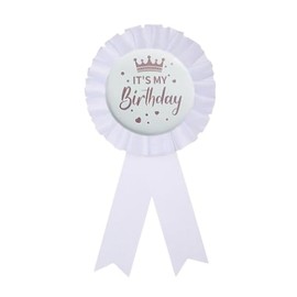 COLORFUL BLING It's My Birthday Ribbon, Satin Fabric Happy Birthday Birthday Queen Ribbon Tinplate Badge Pin for Girls, Boys, Award Rose Badge Brooch Party Decoration-White