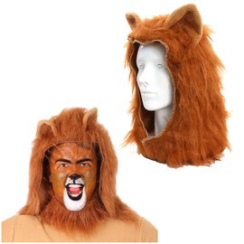 ADULTS LION MANE HEADPIECE. ONESIZE HOODED LION OVERHEAD ORANGE FAKE FUR LION MANE. FANCY DRESS COSTUME ACCESSORY