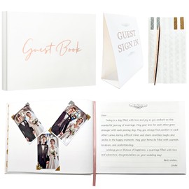HHCSMDIYOYU Beautiful Wedding Guest Book,with Table Sign and 204 Photo Corners Stickers, Photo GuestBook for Wedding, Polaroid Guest Book for Wedding and Special Events- 100 Blank Pages