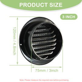3 Inch Black Soffit Vent Cover, FocuVenHom Round Wall Vent Cover Louvered Grille Cover Air Vent Outlet with Built-in Fine Mesh for House, Office, Garage