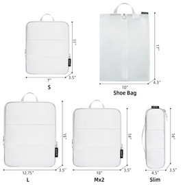 BAGAIL 5 Set/6 Set Ultralight Compression Packing Cubes Travel Accessories Expandable Packing Organizers(White 6Set Mesh Pattern)