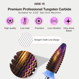 CURACORO Curacoro Nail Drill Bits 3/32' - Typhoon Bits, 2 Way, Carbide Bit (Medium) for Professional Finish, Fast Remove, Refine & Smooth Acrylic or Gel Nails, Precise & Easy Control, Nail Art Salon & Home