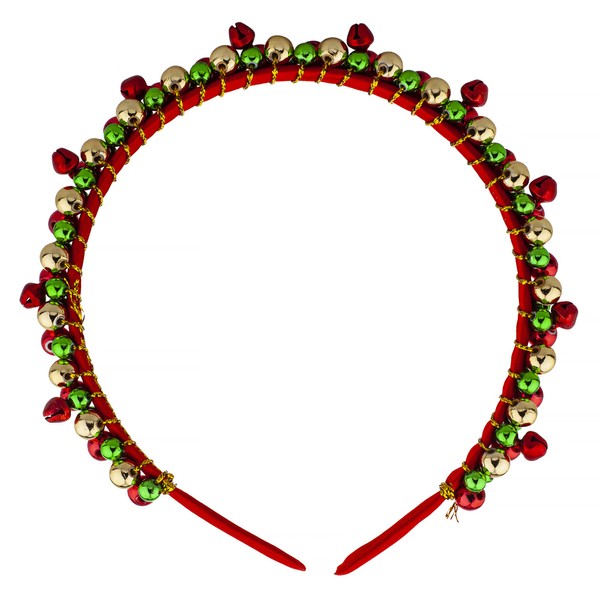 LUX ACCESSORIES Red Green Gold Tone Christmas Holiday Bells Fashion Headband