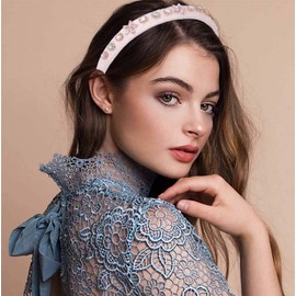 Urieo Rhinestones Headbands Pink Flower Padded Hairbands Crystal Embllished Hair Bands Vintage Hair Accessories for Women
