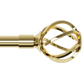 Gold Curtain Rod for Windows 72-144 with Twisted Cage Finials, Heavy Duty Long Curtain Rod with Brackets, Adjustable Curtain Rods for Outdoor Patio, Sliding Glass Door, 5/8" Diameter Drapery Rod