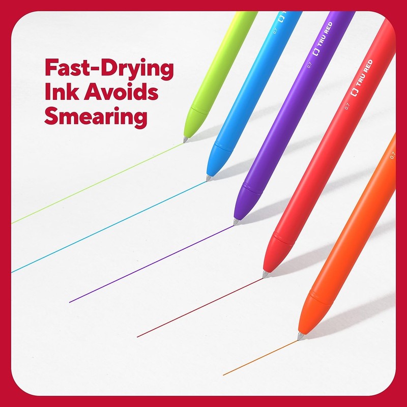 TRU RED Gel Stick Pens, Medium Point 0.7mm, Assorted Ink