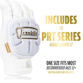 Franklin Sports Baseball Hand Guard - PRT LT Series Adult Hand Protector for Batting - Protective Hand Shield for Right + Left Hand Hitters - White + Gold - Adjustable One-Size - Adult