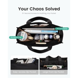 LOVEVOOK Tote Bag for Women, Puffer Work Handbag 15.6 Inch Laptop Purse for Nurse Teacher, Large Quilted Travel Tote School Shoulder Bag with Zipper for College Office Clinical Gym, Black