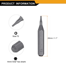 sourcing map 5pcs T2 Torx Screwdriver Bit 5/32" Hex Shank 28mm Length S2 Steel Magnetic Star 6 Point Head Hex Screw Driver Bits for Electric Manual Screwdrivers Precision Repair