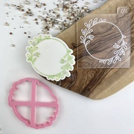 LissieLou Circle of Mistletoe Christmas Cookie Cutter and Embosser Christmas Theme Icing Stamp Fondant Embosser - Light Pink/Clear