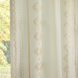 ColorBird Boho Curtains Embroidered Light Filtering Rod Pockets Farmhouse Western Beige Curtain 63 inch Length 2 Panels Set Drapes for Living Room Bedroom