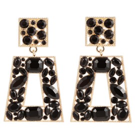 Canboer Black Rhinestone Rectangle Dangle Earrings Sparkly Geometric Drop Statement Earrings Hypoallergenic for Women Party Prom