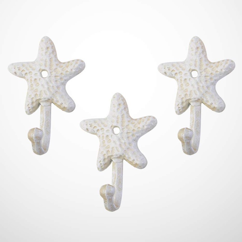 TOPBATHY 3pcs Wall Hooks Sea Star Shape Wall Mounted Decorative