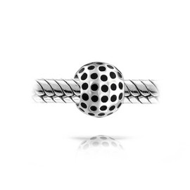 Golfer Sport Golf Ball Bead For Women For Teen Black Oxidized .925 Sterling Silver Fits European Bracelet