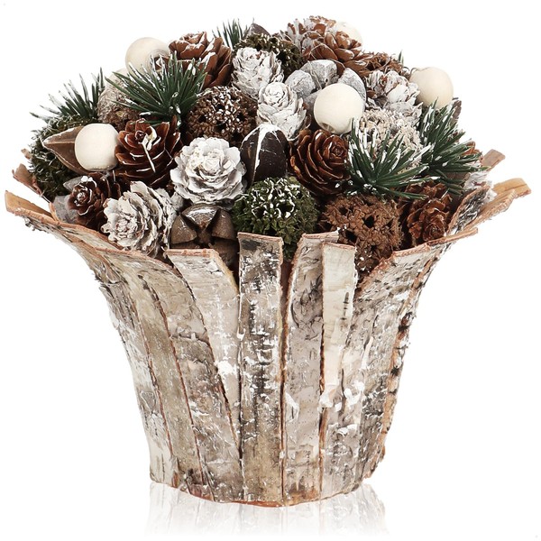 com-four® Christmas Arrangement in Flower Pot - Several Cones in