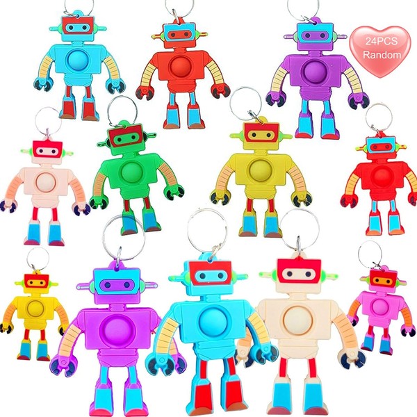 Goodangie00 24 Packs Rainbow Robot Mini Backpack Pop Fidget Bubble