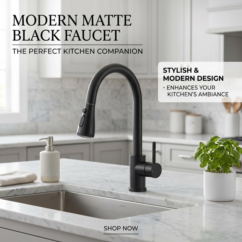 KINGO HOME Kitchen Faucets with Pull Down Sprayer,Matte Black,Lead-Free