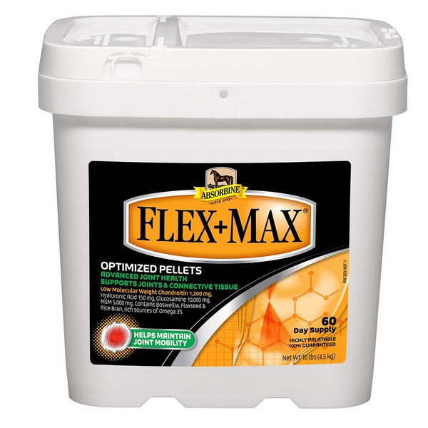 Absorbine Flex+Max Horse Joint Supplement Pellets, Highly Palatable, Comprehensive Equine Formula with Glucosamine, MSM, Chondroitin & Flaxseed, 10lb Tub / 60 Day Supply