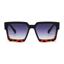 LJCZKA Übergroße Quadratische Sonnenbrille Dicker Rahmen Eckig Brille Für Damen Herren Klassische Rechteckig Mode 90er Vintage UV400 Schutz (SchwarzLeopardGrau)