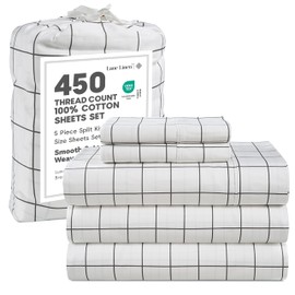 LANE LINEN 100% Cotton Split King Size Sheets Set - 4 Pieces - Ultra Soft Sateen Weave, 450 Thread Count - Breathable, Cooling, Durable, 15" Deep Pockets - Windsor Wine