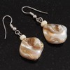 Antique White Shell Bead Drop Earrings/Silver Tone Hook/ 4cm L