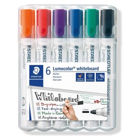 Staedtler Lumocolor 351 WP6 Whiteboard Marker Bullet Tip Approx. 2 mm Line Width, Set of 6 Colours, High Quality, Dry and Residue-Free Wipe Clean from Whiteboards