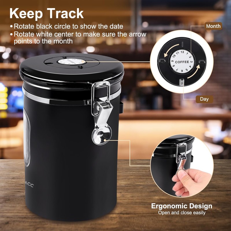 FACIACC Airtight Coffee Canister, 1800ML Stainless Steel Coffee Container with