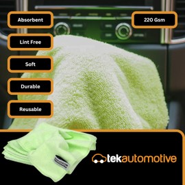 Tek Automotive Pack of 10 Green Microfibre Cloths 40x40cm - Lint Free, Cleaning Cloths for Cars, Home, Dish Cloths, Car Detailing, Car Cleaning Supplies, Microfiber Cloth Multipack