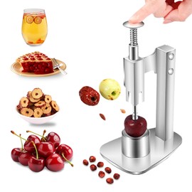 Holzsammlung Kirschenentkerner, Push-Down​​ Edelstahl Kirschkernentferner für Schnelles Entkernen, Kirschentkerner, Einfach zu Bedienender Kirschentsteiner für Kirschen, Pflaumen, Oliven, Datteln