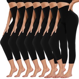 we fleece 7 Pack Capri Leggings for Women - High Waisted Tummy Control Workout Yoga Pants