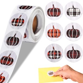 GAVIK Thanksgiving Pumpkin Harvest Stickers - 500 Pieces, 6 Alternating Plaid Pumpkin Patterns, Fall Decorations
